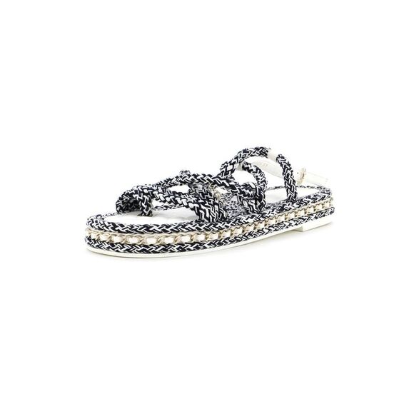 Chanel Women's CC Chain Sandals Braided Cord Blue